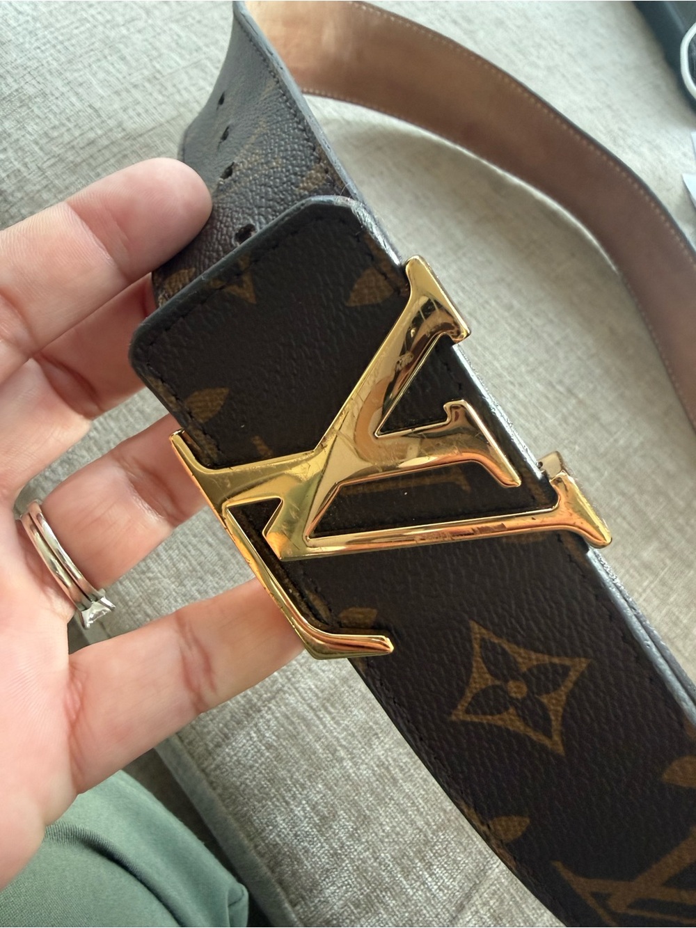 Louis Vuitton Brown Monogram Leather Belt with Gold Buckle - Picture 2 of 6